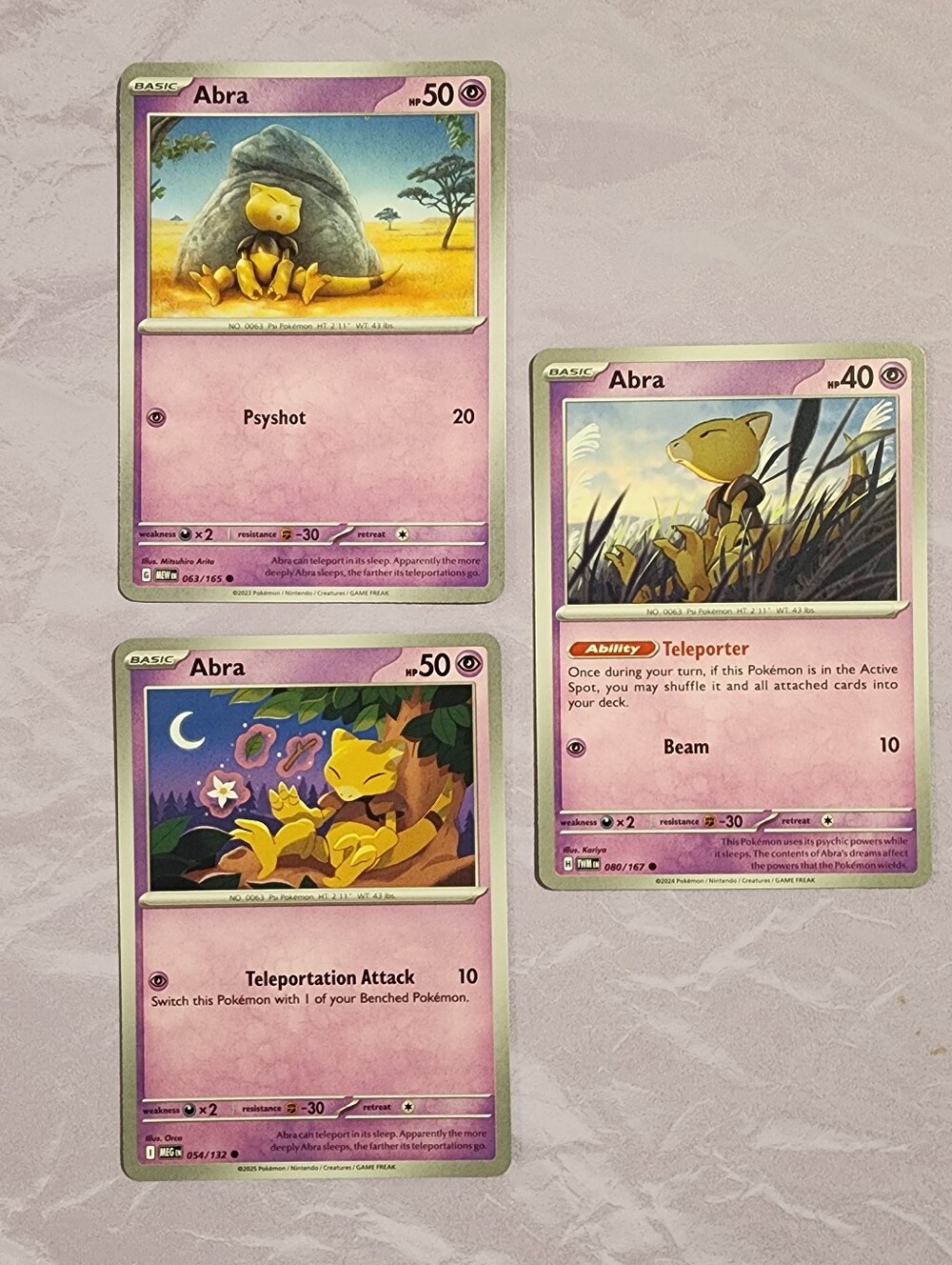 Abra Pokémon Card Lot – 3 Different Cards